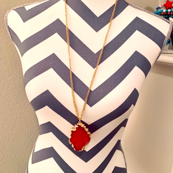 Free People | Gold Tone Statement Necklace With Pink Stone, New - Picture 3 of 8